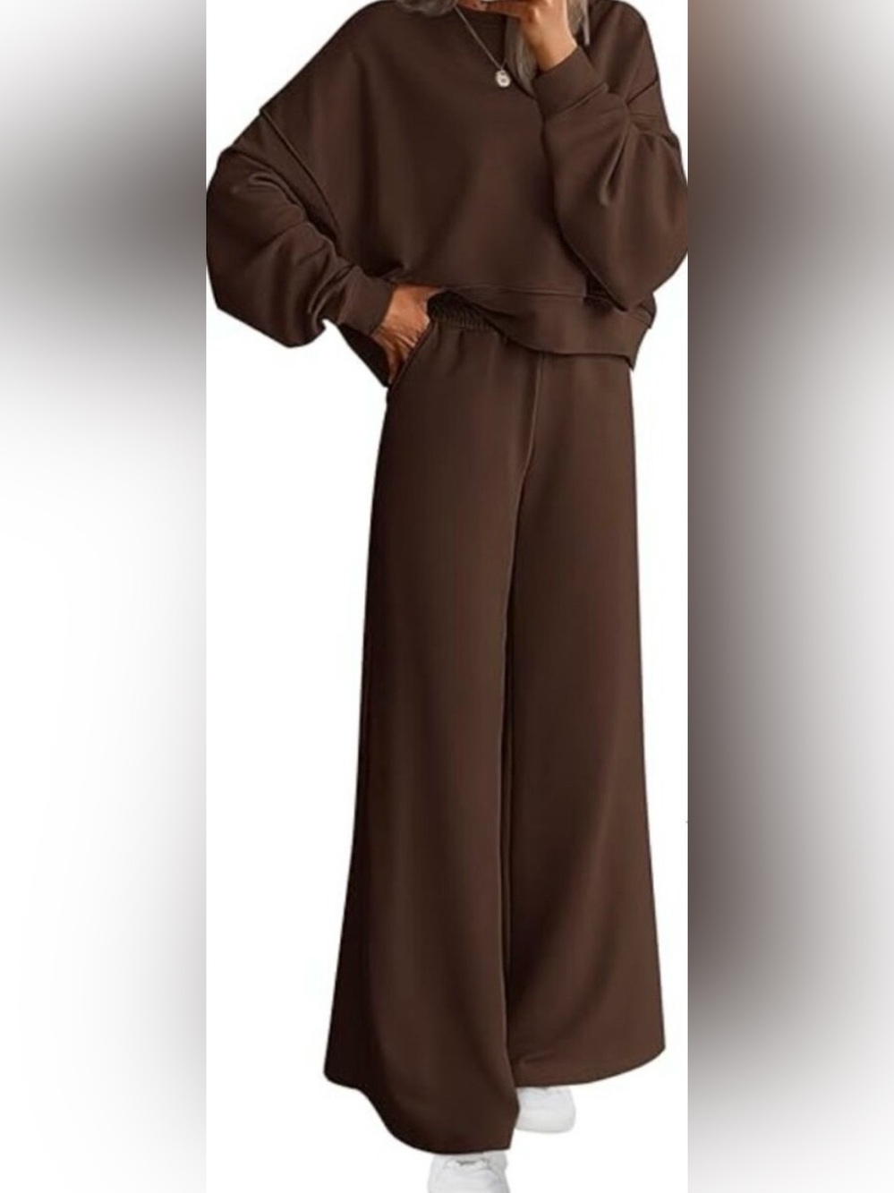 Womens  2 piece set Cropped Crewneck and Wide Leg Sweatsuit tracksuit